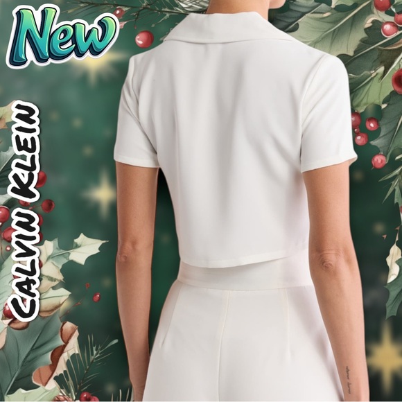 New Calvin Klein Short Sleeve Crop Button-Up Shirt - Picture 3 of 4
